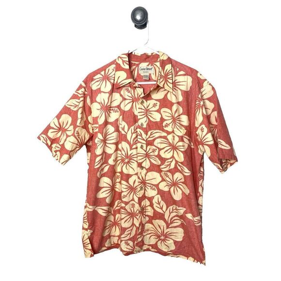Cooke Street L Hawaiian Honolulu 100% Cotton Mens Tropical Orange Floral Shirt - Picture 1 of 7